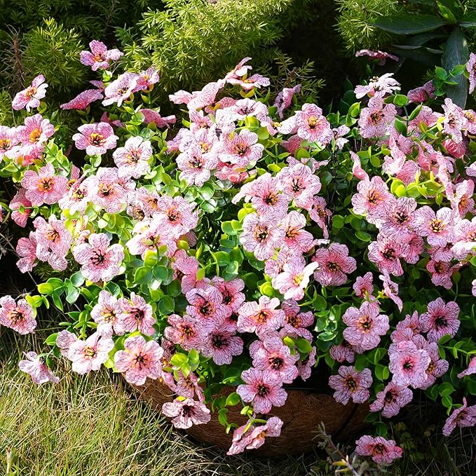 Artificial Flowers for Outdoor, UV Resistant Fake Silk Flowers, Realistic Faux Plants for Outside Indoor Porch Patio Window Box Planter Home Decor (20, Pink)