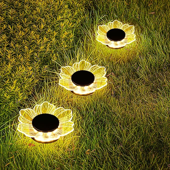 Roaming Acrylic Petal Bury Light 3-Pack Suitable for Gardens, Courtyards, Terraces, Corridors, Alleys, and Pedestrian Walkways (Petal)