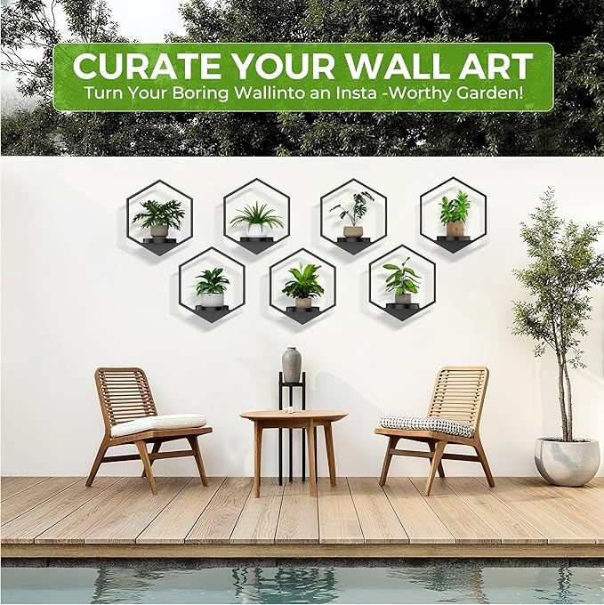 Wall Planters for Indoor Plants 7 Pack, Plant Frames Wall Decor Living Room Plant Stand Hanging Wall Plants Holder to Hold Large Pots Wall Plant Hanger Window Plant Shelves for Outdoor Entryway