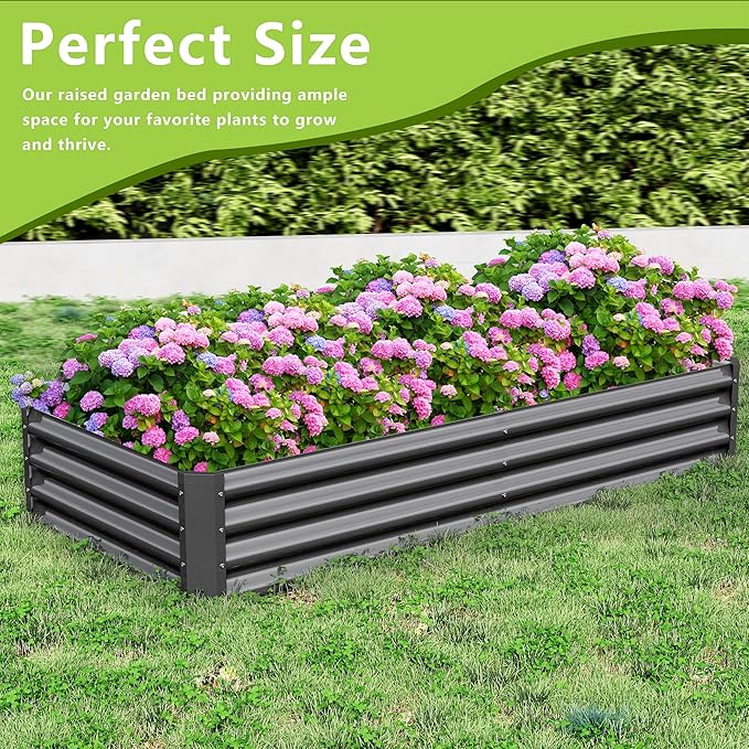 2PCS 6x3x1FT Galvanized Raised Garden Bed, Galvanized Planter Raised Garden Boxes Outdoor, Large Metal Raised Garden Beds for Vegetables-Grey