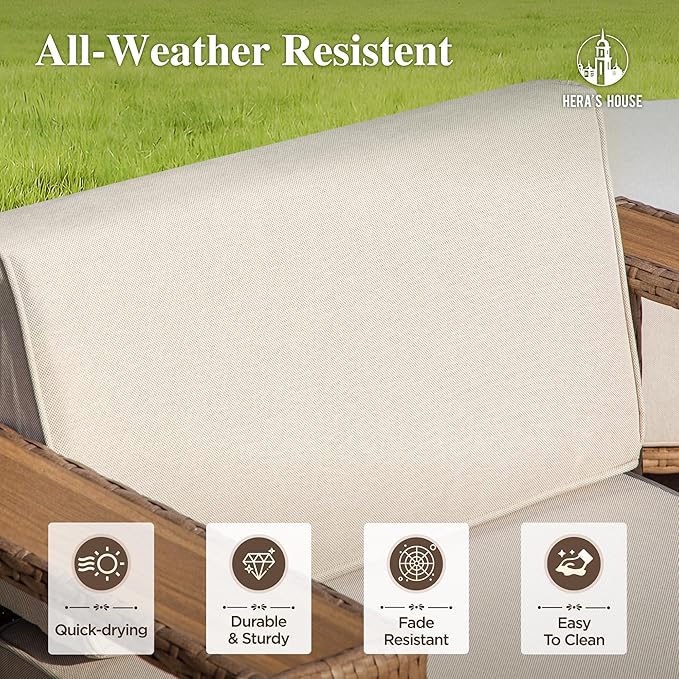 HERA'S HOUSE 4 Pieces Patio Furniture Set, 2 Outdoor Rattan Wicker Armchairs Set with 2 Ottomans, All Weather Patio Conversation Set with 5.3" Widened Armrest, 10" Ultra Thick Comfy Sponge Cushion