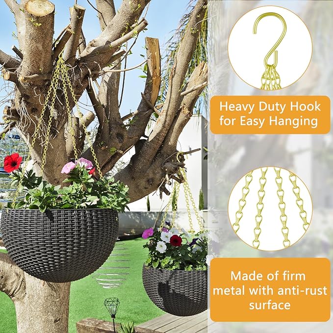 garini 3 Pack, 23 Inch Hanging Baskets Chain, Gold Hanging Chains with Hooks Flower Pot Chain Replacement Plant Hangers for Planters, Bird Feeders and Lanterns