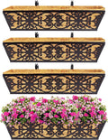 4 Pack 24 Inch Window Boxes Planters Railing Planter Box with Adjustable Brackets & Coco Liners Fabric Plant Grow Bags Deck Railing Planter Boxes Balcony Hanging Flower Box for Outdoor Plants