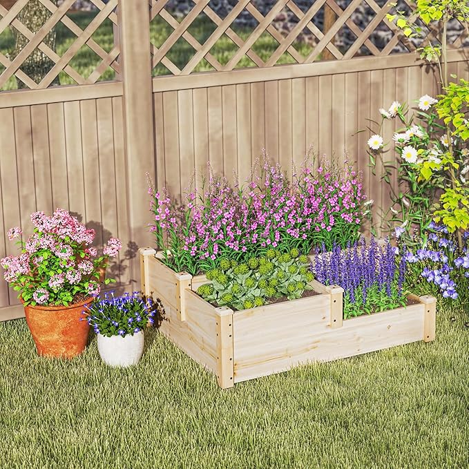 Giantex Raised Garden Bed, Wood Planter Box for Vegetables Flowers Fruit Herb, Easy Assembly, Garden Box Container for Backyard, Patio, Balcony (43" Lx35 Wx14.5 H)