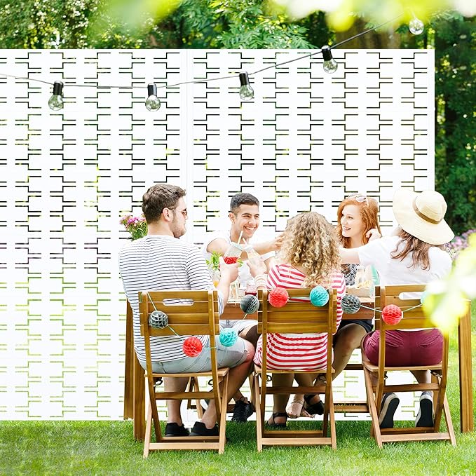 Casaphoria Metal Privacy Screen Outdoor, 72" H x 47" W Freestanding Decorative Privacy Screen for Patio Deck Balcony Garden with Stable Base, White-Brick