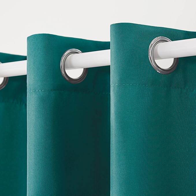 TOWN & COUNTRY BASICS Cabana Solid Heavyweight Indoor Outdoor Curtains, Light Filtering Opacity with Grommet Top, Water Repellent, 2-Pack Set, 54"x96", Dark Teal