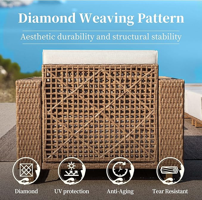 6 Pieces Patio Furniture Set,Outdoor Rattan Wicker Sectional Sofa with 10''Ultra-Thick Cushions,All Weather Patio Conversation Set for Lawn Garden Backyard,Beige