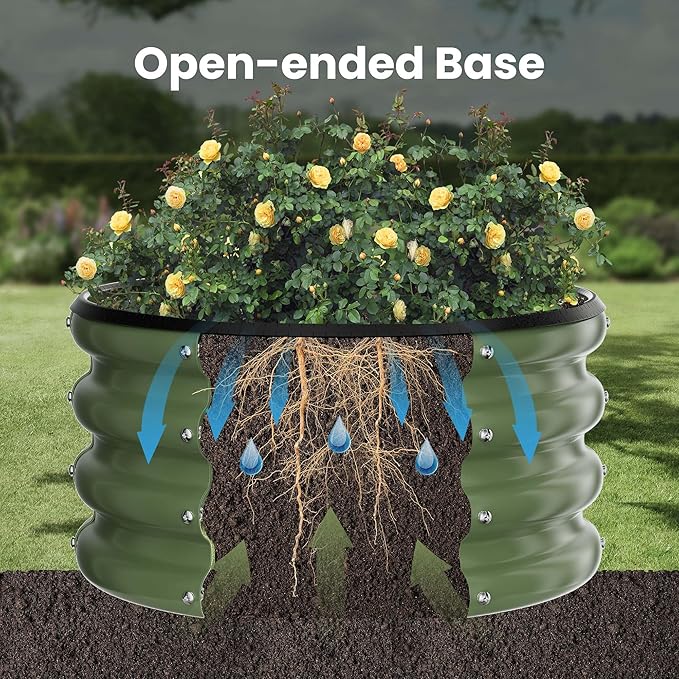 ZXZYHFTY Round Galvanized Raised Garden Bed kit,Green Outdoor Garden Raised Planter Box, Round Large Metal Raised Garden Beds for Vegetable 2 * 2 * 1ft 1 Pack