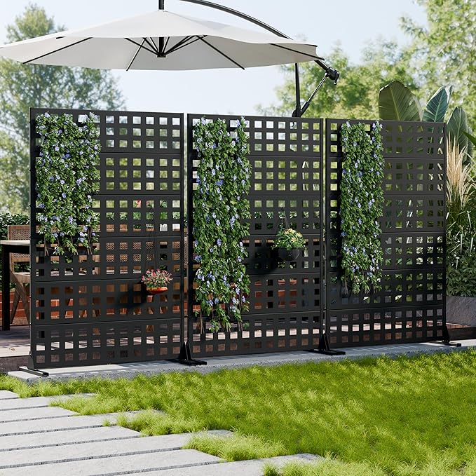 Casaphoria Metal Privacy Screen Outdoor, 72" H x 47" W Freestanding Decorative Privacy Screen for Patio Deck Balcony Garden with Stable Base, Black-Square