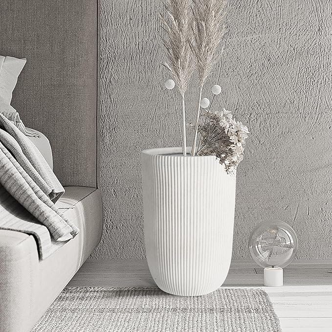 Oakrain 18" H Tall Planter, Large Indoor Outdoor Decorative Pot with Drainage Hole, Modern Minimalist Vase for Home Garden, Living Room, Kitchen