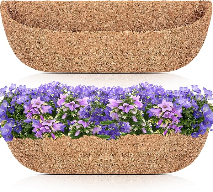 HFHOME 2 Pcs Coco Liners for Planters 24 Inch, Horse Trough Coconut Planter Hanging Basket Liners for Window Box Hanging Trough Planter