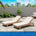 Christopher Knight Home Duska Acacia Wood Chaise Lounge Chair Set of 2, Patio Outdoor Chaise Lounge with Cushions, Adjustable Backrest Single Lounge Sofa, Garden Poolside Backyard Seating, Teak+Beige