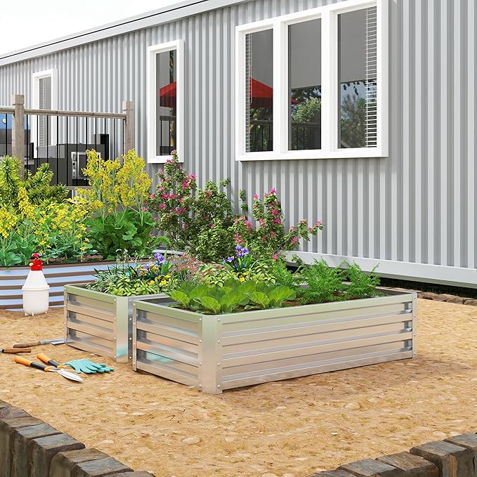 Outsunny Galvanized Raised Garden Bed, 4' x 2' x 1' Metal Planter Box, for Growing Vegetables, Flowers, Herbs, Succulents, Silver