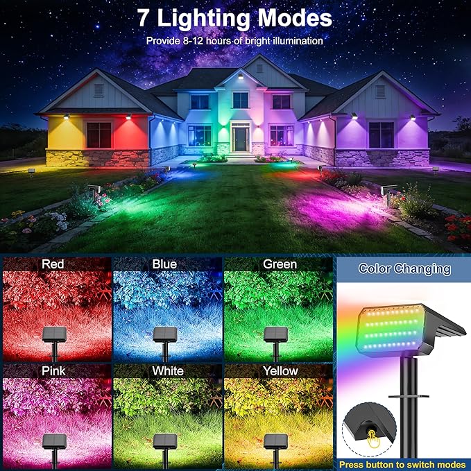 LANSOW Solar Spot Lights Outdoor Color Changing, 8Pack/7 Modes Waterproof Solar Christmas Landscape Spotlights, LED Solar Powered Flood Lights for Yard Garden Pathway Outside Halloween, Auto ON/Off