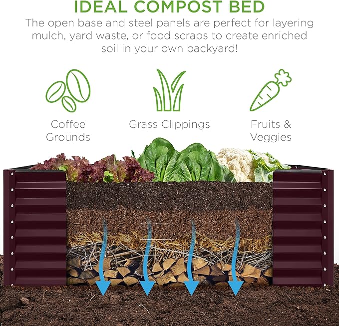 Best Choice Products 6x3x2ft Outdoor Metal Raised Garden Bed, Deep Root Box Planter for Vegetables, Flowers, Herbs, 269 Gallon Capacity, 100% Non Toxic Materials - Burgundy