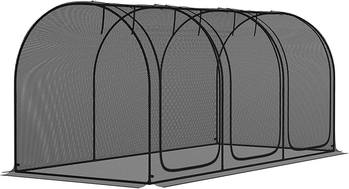 Outsunny 9' x 4' Crop Cage, Plant Protection Tent with Three Zippered Doors, Storage Bag and 4 Ground Stakes, for Garden, Yard, Lawn, Black