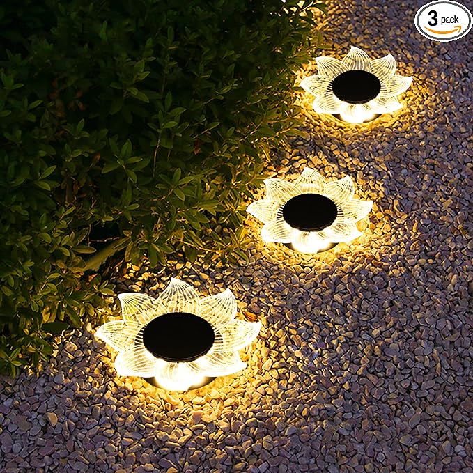 Roaming Acrylic Petal Bury Light 3-Pack Suitable for Gardens, Courtyards, Terraces, Corridors, Alleys, and Pedestrian Walkways (Sunflower)