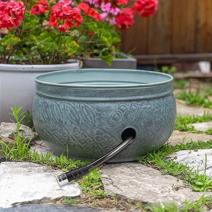 Good Directions 457 Key West Garden Hose Holder Pot, Large Capacity, Blue Verde Finish