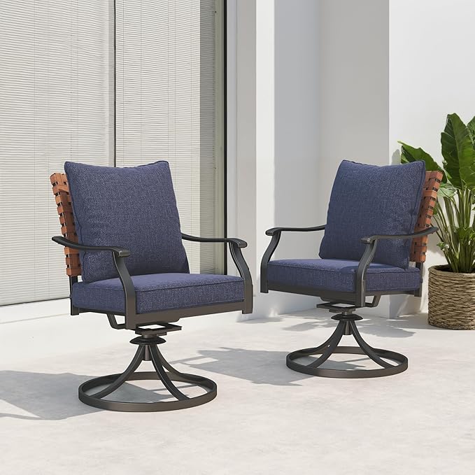 Grand patio 2-Piece Outdoor Dining Chair Set, 2 Leather-Look Wicker 360-Degree Swivel Patio Chair, Blue
