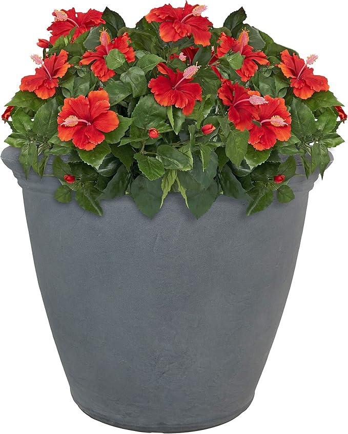 Sunnydaze 20-Inch Anjelica Large Plastic Pot for Plants - Outdoor Double-Walled Large Plastic Planter with Drillable Drainage Holes - Slate
