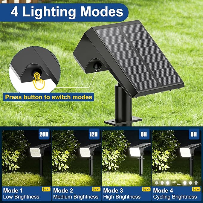LANSOW Solar Spot Lights Outdoor Waterproof IP67, (2 Pack/90 LED/4 Modes) Solar Landscape Spotlights, 2-in-1 Solar Powered Flood Lights for Yard Garden Pathway Outside Tree, Auto ON/Off(Cool White)