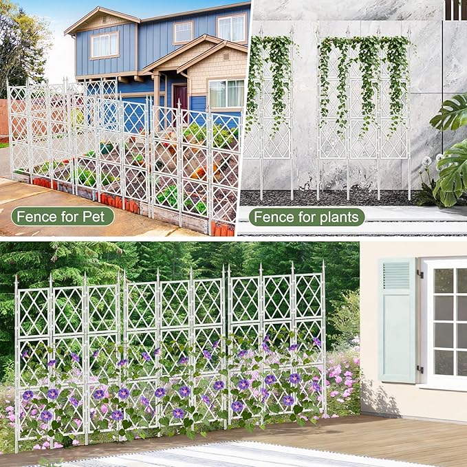 5.25FT Garden Trellis for Climbing Plants Outdoor,White Iron Pipe Support Fence,Metal Wall Lattice Climbing Frame for Potted Plants Indoor for Ivy Vines Vegetable Flower, Patio, Lawn, Yard, Backyard