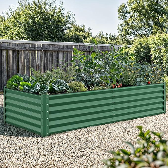 YITAHOME 2pcs 8x4x1.5 in Galvanized Raised Garden Bed Kit, Large Metal Planter Box with Gloves, Safety Rubber & Support Rod, Outdoor Flower Bed for Plants Vegetables, Green