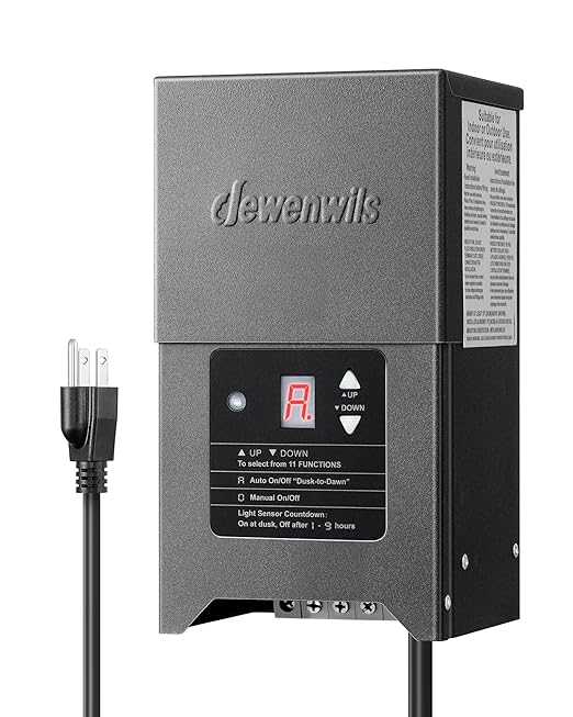 DEWENWILS 300W Low Voltage Landscape Lighting Transformer, 120V to 12/15V AC, Weatherproof Low Voltage Landscape Transformer with Photocell & Timer, Multi Zone Landscape Lighting Transformer