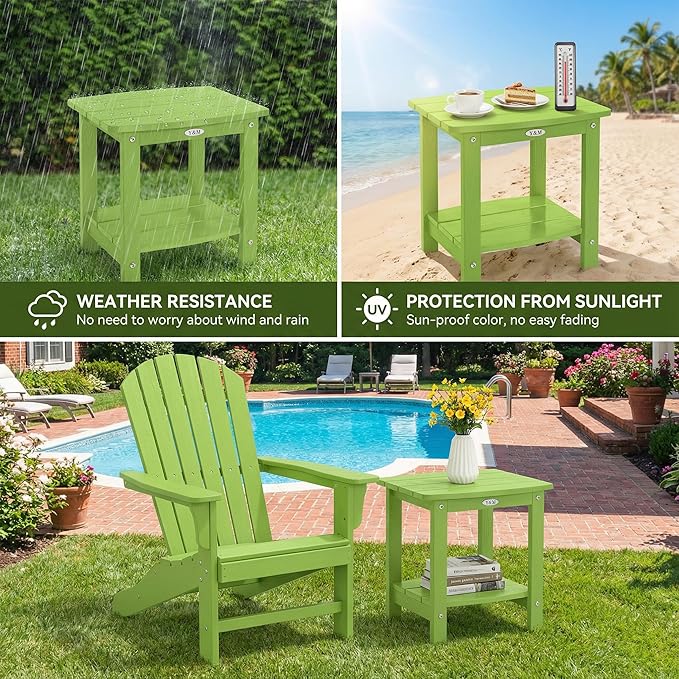 Y&M Outdoor Side Table, HIPS Adirondack Small Double Layer Table, Waterproof Square Outside Table, Balcony End Tables for Patio, Pool, Porch, Deck, Indoor or Outdoor Use, Lime