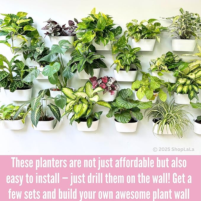 LaLaGreen Rail Planter Outdoor (6 Pack, 11.8 Inch) White Metal Iron Hanging Flower Pots Deck Railings Fence Buckets Modern Countryside Boho Style Wall Mount Window Box Plant Holder Hooks Porch Decor