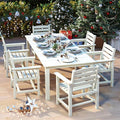 7-Piece White Outdoor Dining Set for 6, 75.2'' HDPE Table with Umbrella Hole & Chairs, Weather-Resistant Patio Furniture for Garden, Lawn, or Poolside