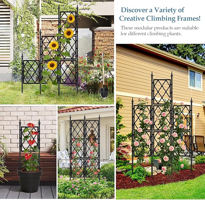 5.25FT Metal Garden Trellis for Climbing Plants Outdoor and Indoor, Black Iron Pipe Support Fence Climbing Plant Frame Wall Trellis with Garden Twist Tie for Ivy Vines Vegetable Flower