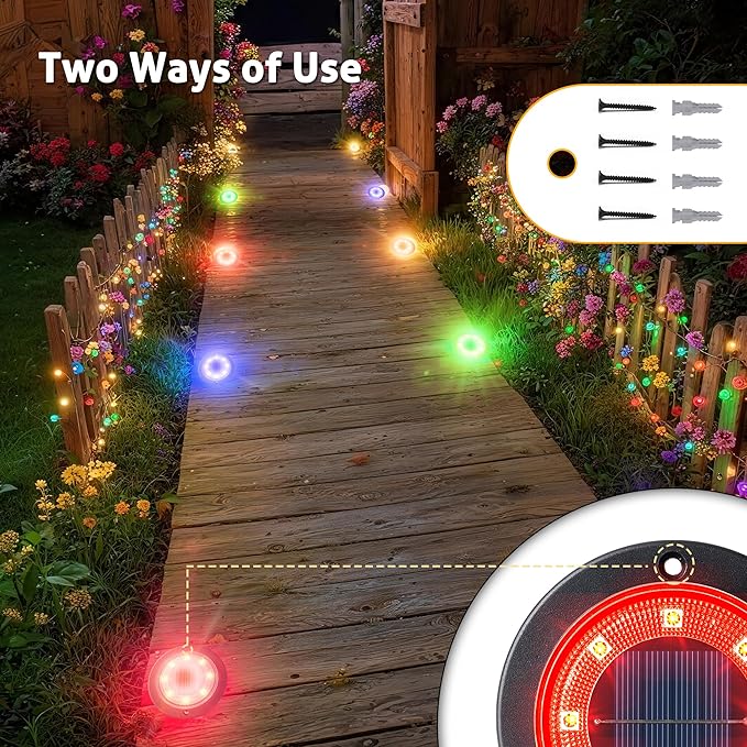 Flacchi Solar Ground Lights - Solar Powered Lights Outdoor Solar Disk Light Waterproof Landscape Light for Patio Yard Pathway Walkway Driveway Christmas (Multi-Colored, 12 Pack)