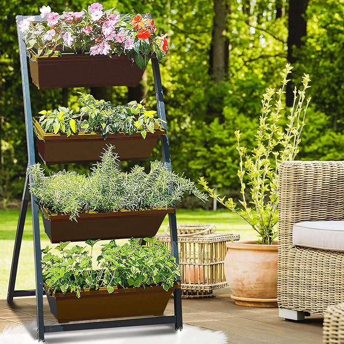 Outland Living 4-Ft Raised Garden Bed - Vertical Garden Freestanding Elevated Planters 4 Container Boxes - Good for Patio Balcony Indoor Outdoor - Perfect to Grow Vegetables Herbs Flowers