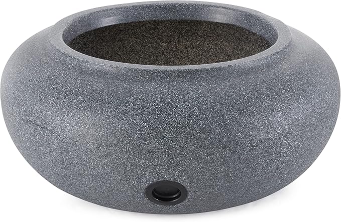HC Companies Versatile 21 Inch Round Natural Decorative Plastic Outdoor Garden Hose Storage Pot with Side Hole for Faucet Connection, Granite