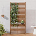 Casaphoria Metal Privacy Screen Outdoor, 72" H x 35" W Freestanding Decorative Privacy Screen for Patio Deck Balcony Garden with Stable Base, Brown-Benjamin