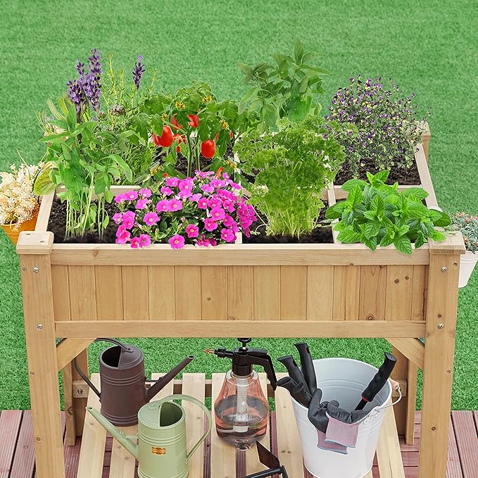 Yaheetech 36'' Hx25'' Wx37'' L Raised Garden Bed 8 Pocket Herbs Garden Planter Outdoor Horticulture Vegetables Standing Planters Boxes with Grow Grid