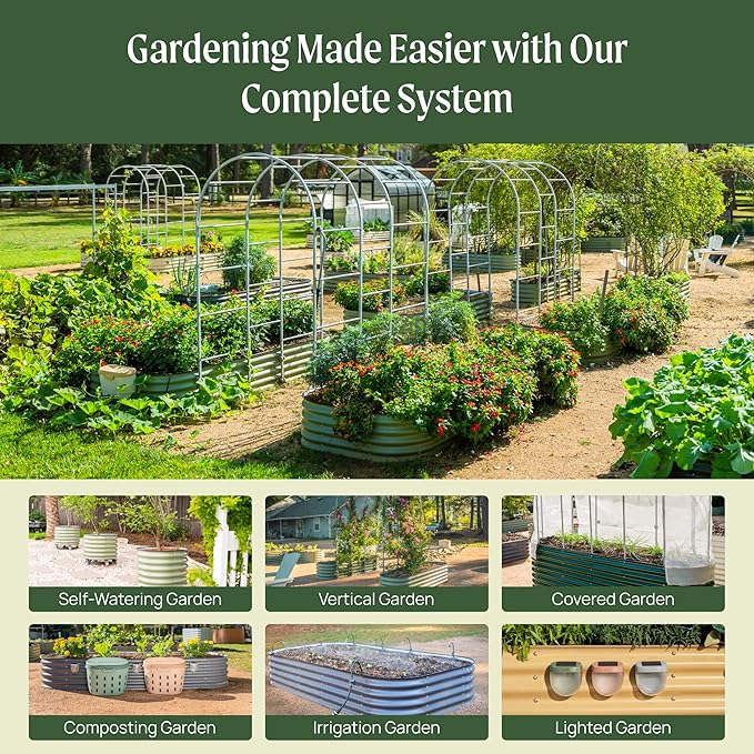 Vego garden Raised Garden Bed Kit, 17" Tall 10 in 1 Jumbo Modular Metal Planter Box for Vegetables, Flowers, Herbs, Pearl White