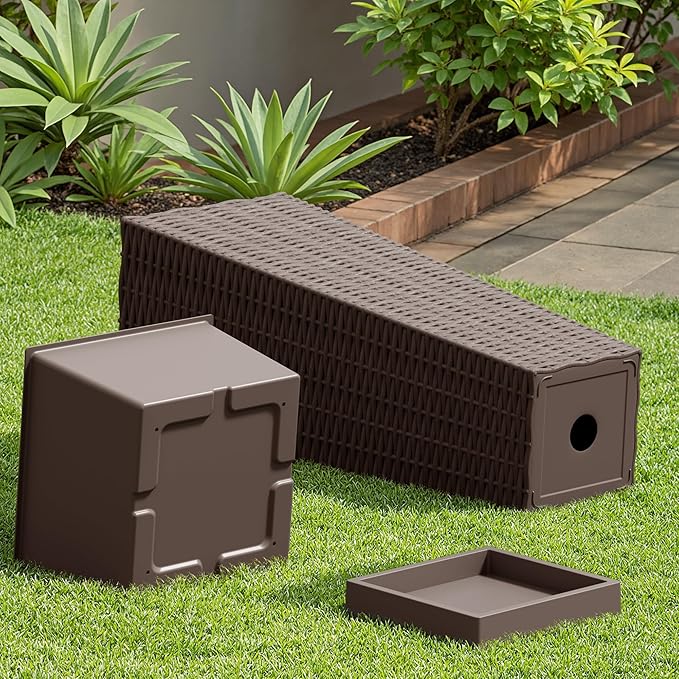 Devoko Resin Tall Planters with Tray for Outdoor Plants Set of 2, Large Taper Outdoor Planter Pots with 4 Drainage Holes, Flower Pots Modern Decor for Porch, Patio, Backyard, Garden(Brown, 24")