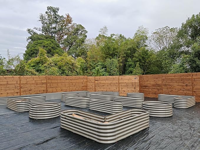 A ANLEOLIFE 12-Pack Galvanized Raised Garden Beds Outdoor, 18" Deep Modular Metal Planter Box Kit, Whole Backyard Farm Garden System with Oval Heart & Round Beds for Vegetable & Flowers, Quartz Grey