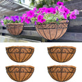 LaLaGreen Wall Hanging Planters, 4 Pack, 12 Inch Balcony Flower Baskets with Coco Liner Outside, Outdoor Vertical Garden, Fence Pots Holder Half Round Semi Circle Rail Railing Deck Porch Balcony Patio