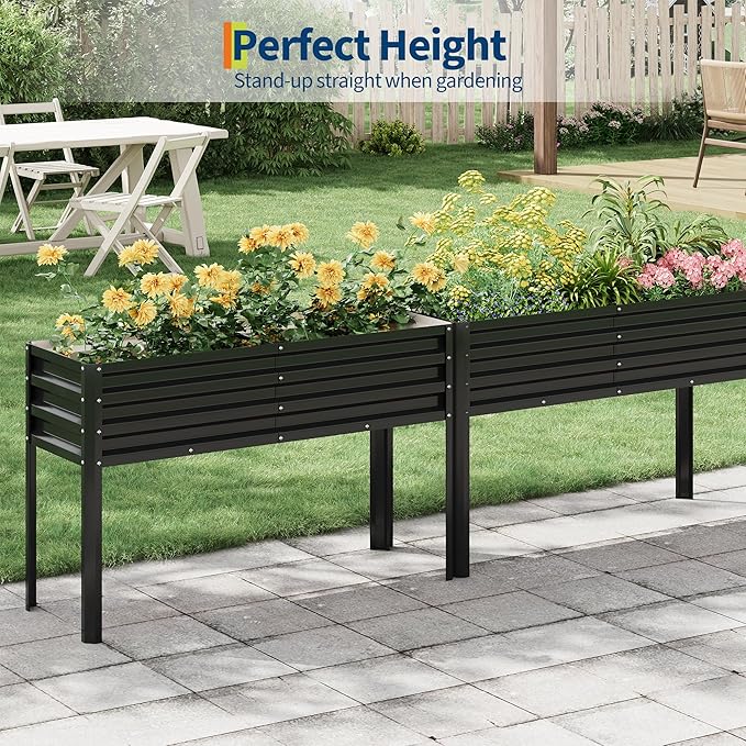 Galvanized Raised Garden Bed with Legs&Water Storage - 50×32×17 in Metal Planter Box, Outdoor Raised Garden Beds Gardening, Durable Planter Raised Beds, Sturdy Planters for Outdoor Plants (Black)