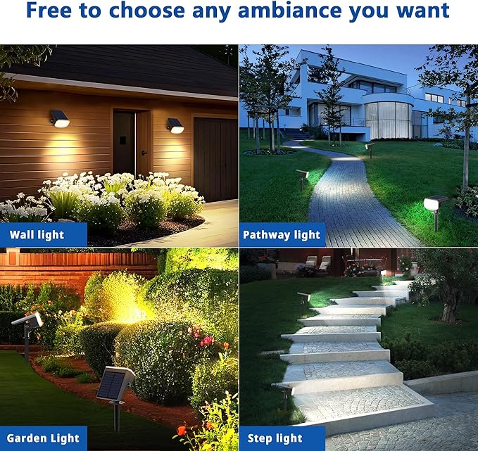 Solar Spotlights, Super Bright LED, 2 CCT Warm & Cool Light, Solarspot Lights for Outside Landscape Auto On/Off -2 Pack