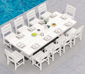 SERWALL 11 Piece Outdoor Dining Set, 84" HDPE Outdoor Table and Chairs for 10，All Weather Patio Furniture Set with Umbrella Hole for Backyard, Garden, White
