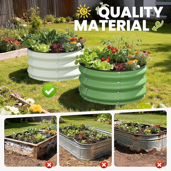 Galvanized Raised Garden Bed 2pcs 2x2x1 FT, Round Metal Raised Garden Bed Outdoor Planter Box with Open Bottom, Rust-Resistant Steel Garden Bed for Vegetables Herbs Flowers, Easy Assembly