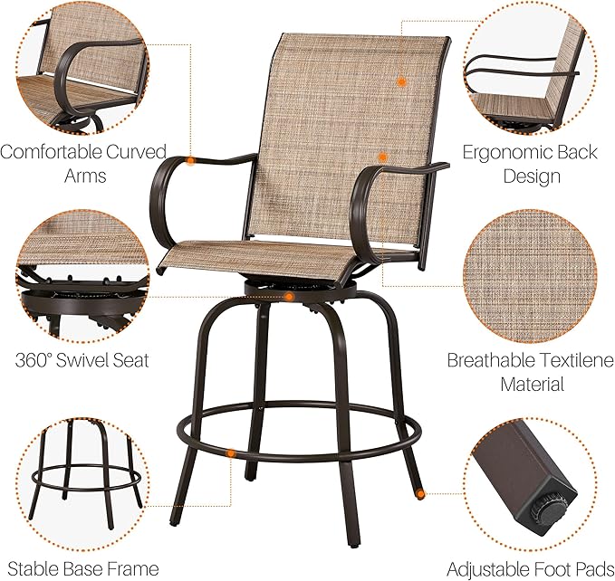 Yaheetech Patio Swivel Barstools Outdoor Chairs Set of 2, High Bistro Stools Outdoor Furniture, All-Weather Patio Stools for Outside, Beach, Lawn, Poolside and Garden, Brown
