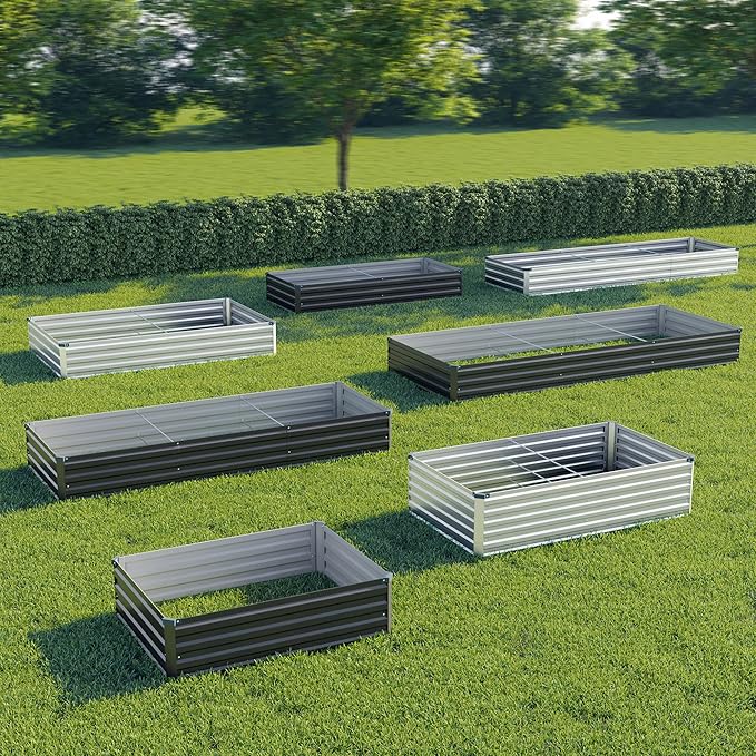 6x1.5x1 ft(2 Pack) Galvanized Raised Garden Bed,Outdoor Planter Box Metal Patio Kit Planting Bed for Vegetables Flowers and Succulents,Silver