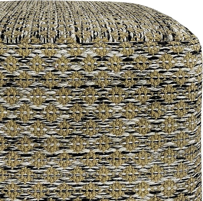 SIMPLIHOME Janelle Square Pouf - 18 inch Wide Upholstered PET Polyester Outdoor/Indoor Ottoman in Multi Color, Boho Footstool or Extra Seating for Living Room, Bedroom, or Patio, Assembled