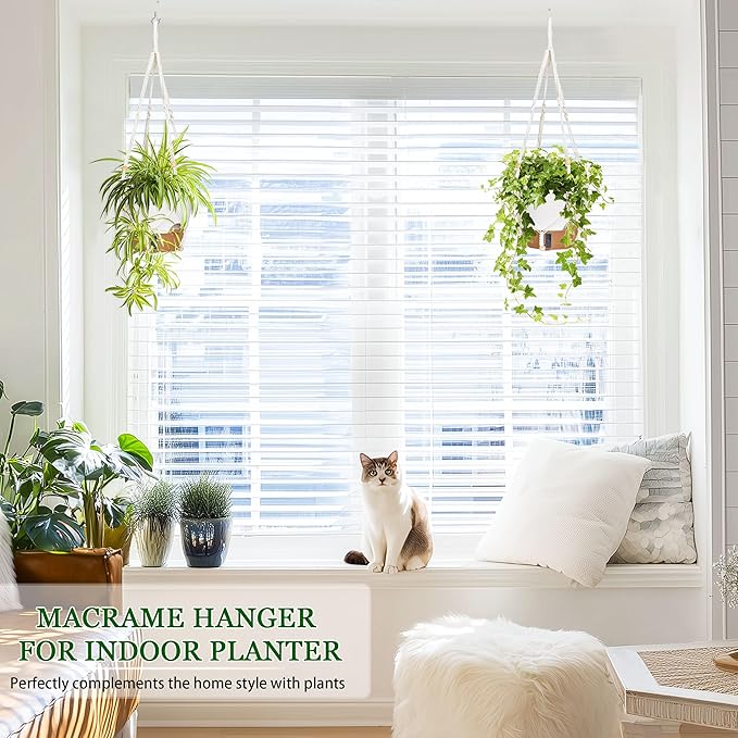 10 Inch Hanging Planters for Indoor Plants, 2 Pack Self Watering Hanging Baskets Flower Pots with Drainage Hole, Visual Reservoir & 2 Kinds of Plant Hanger for Outdoor Garden Home Decor (White)