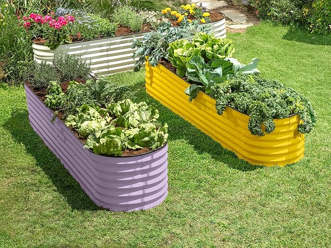 9-in-1 Galvanized Steel Raised Garden Bed // 8×2×1.5 ft Modular Planter for Gardening, Vegetables, Flowers // 18" Tall Metal Raised Garden Beds Outdoor (Lavender) // Patented Design Planter Box